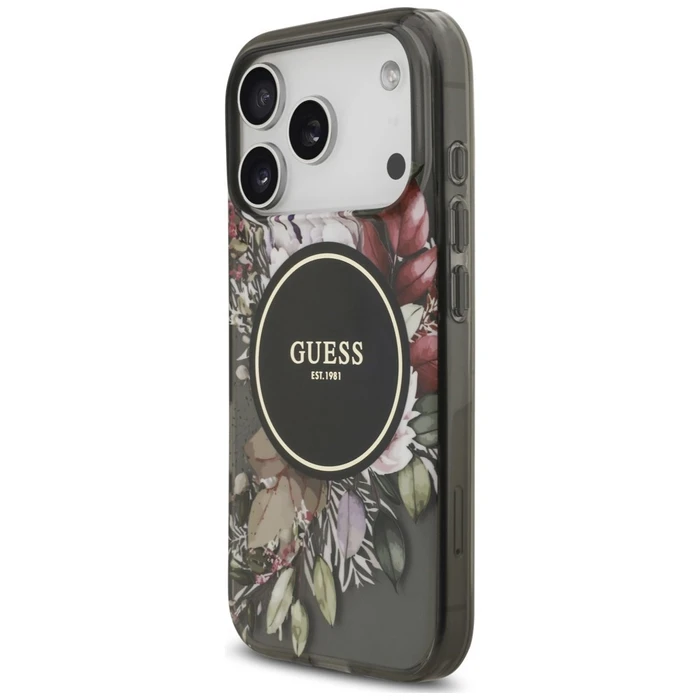 Guess IML Flowers Pearl Strap MagSafe Apple iPhone 18 Pro / 17 Pro black