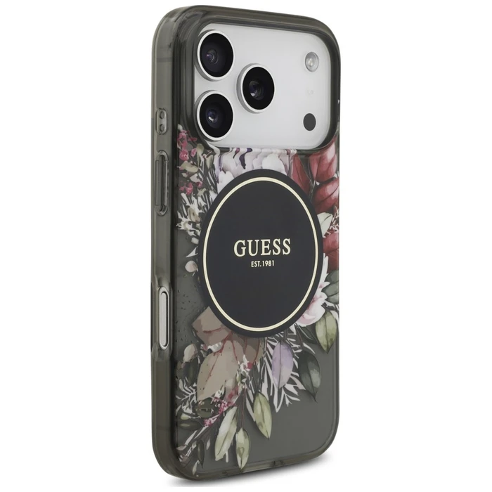 Guess IML Flowers Pearl Strap MagSafe Apple iPhone 18 Pro / 17 Pro black