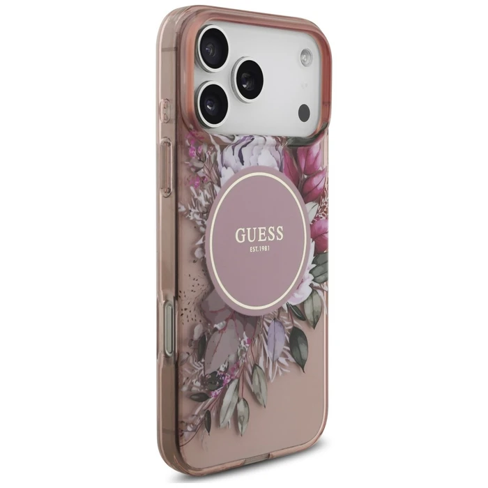 Guess IML Flowers Pearl Strap MagSafe Apple iPhone 18 Pro / 17 Pro pink