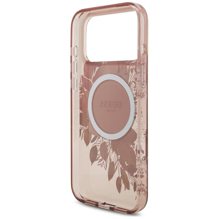 Guess IML Flowers Pearl Strap MagSafe Apple iPhone 18 Pro / 17 Pro pink