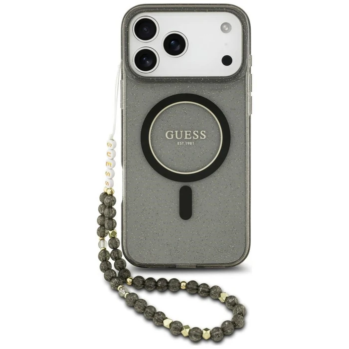 Guess IML Glitter Pearl Strap MagSafe Apple iPhone 18 Pro / 17 Pro black