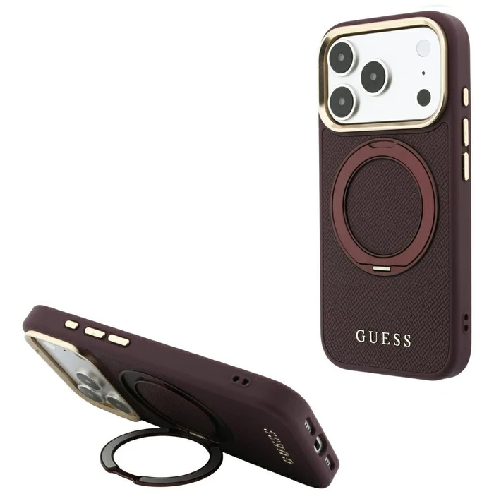 Guess Ring Stand 360 Grained Classic Logo MagSafe Apple iPhone 18 Pro / 17 Pro burgundy