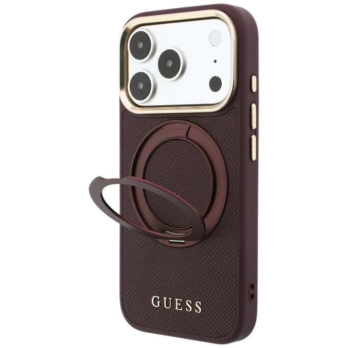 Guess Ring Stand 360 Grained Classic Logo MagSafe Apple iPhone 18 Pro / 17 Pro burgundy