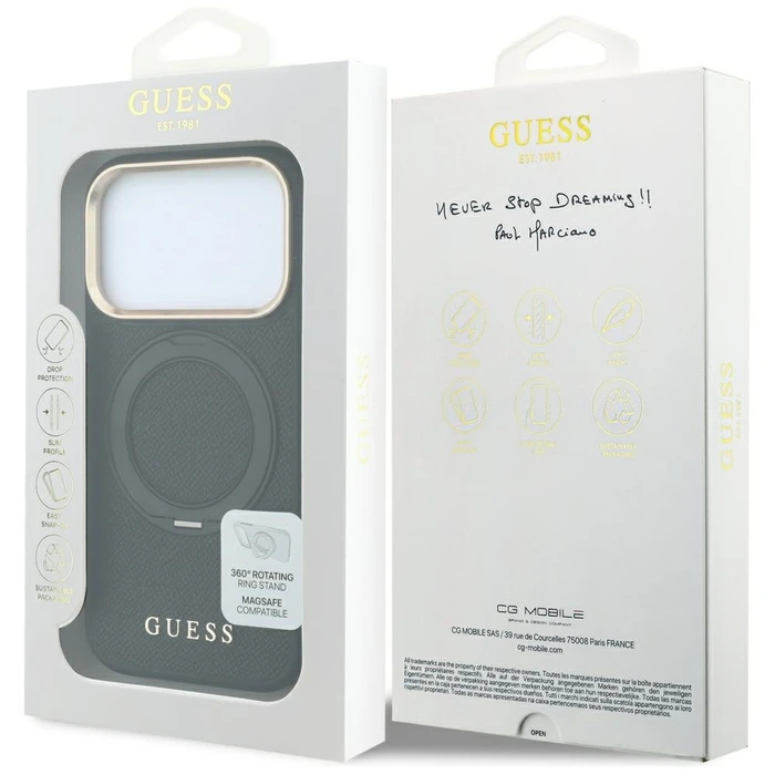 Guess Ring Stand 360 Grained Classic Logo MagSafe Apple iPhone 18 Pro / 17 Pro black