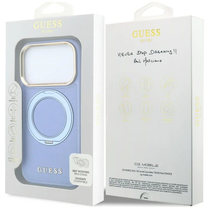 Guess Ring Stand 360 Grained Classic Logo MagSafe Apple iPhone 18 Pro / 17 Pro light blue