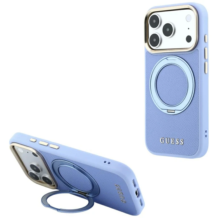 Guess Ring Stand 360 Grained Classic Logo MagSafe Apple iPhone 18 Pro Max / 17 Pro Max light blue