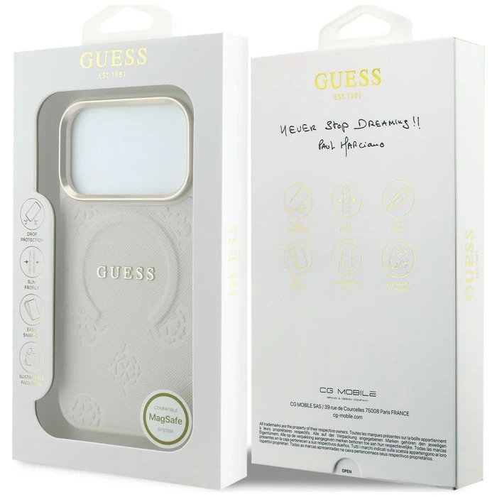 Guess Saffiano Peony & Ring MagSafe Apple iPhone 18 Pro / 17 Pro beige