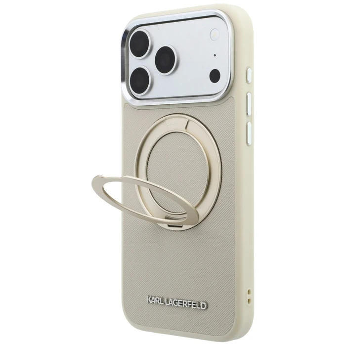 Karl Lagerfeld Ring Stand 360 Saffiano Classic Logo MagSafe Apple iPhone 18 Pro / 17 Pro beige