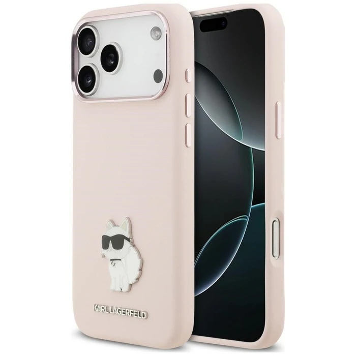 Karl Lagerfeld Silicone Choupette Metal Pin Apple iPhone 18 Pro Max / 17 Pro Max pink