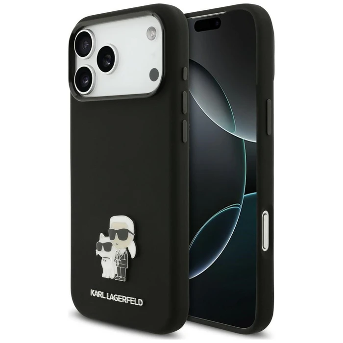 Karl Lagerfeld Silicone Karl&Choupette Metal Pin Apple iPhone 18 Pro Max / 17 Pro Max black