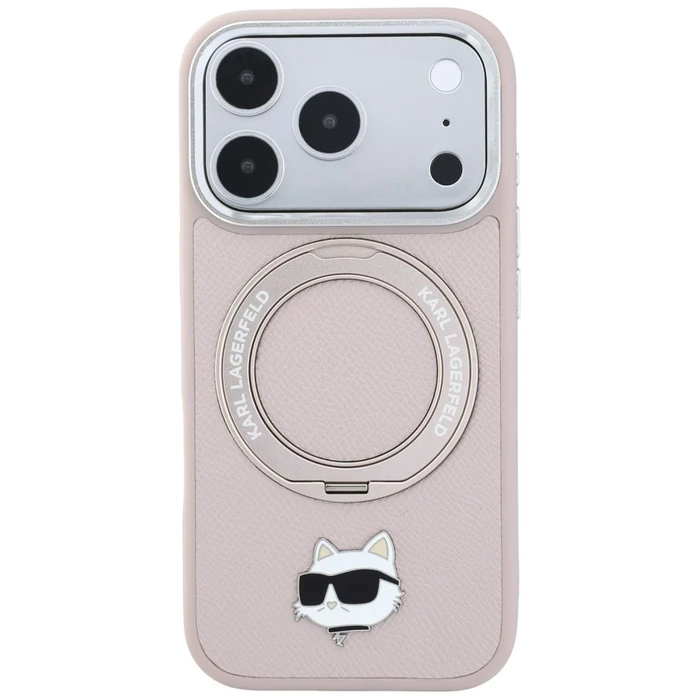 Karl Lagerfeld with Ring Stand 360 Choupette Head Pin MagSafe Apple iPhone 18 Pro / 17 Pro pink