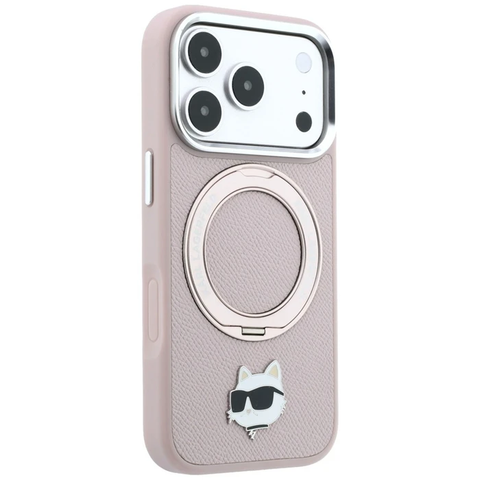 Karl Lagerfeld with Ring Stand 360 Choupette Head Pin MagSafe Apple iPhone 18 Pro / 17 Pro pink
