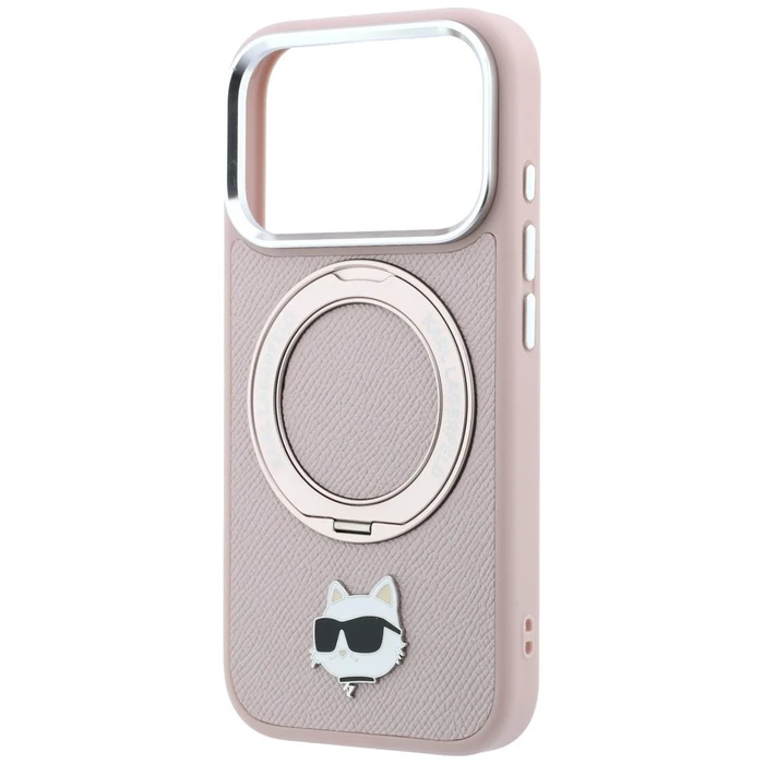 Karl Lagerfeld with Ring Stand 360 Choupette Head Pin MagSafe Apple iPhone 18 Pro / 17 Pro pink