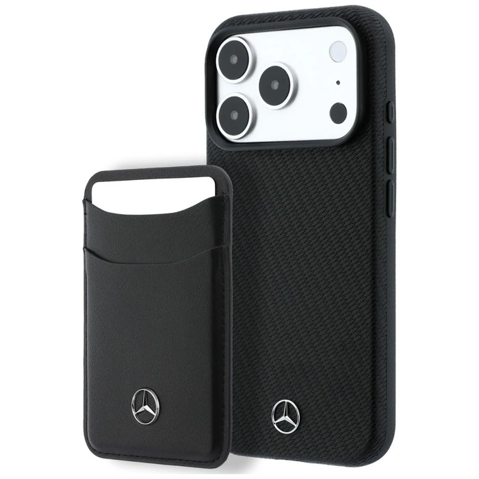 Mercedes Case Grill Pattern and Card Wallet Leather MagSafe Apple iPhone 18 Pro Max / 17 Pro Max black