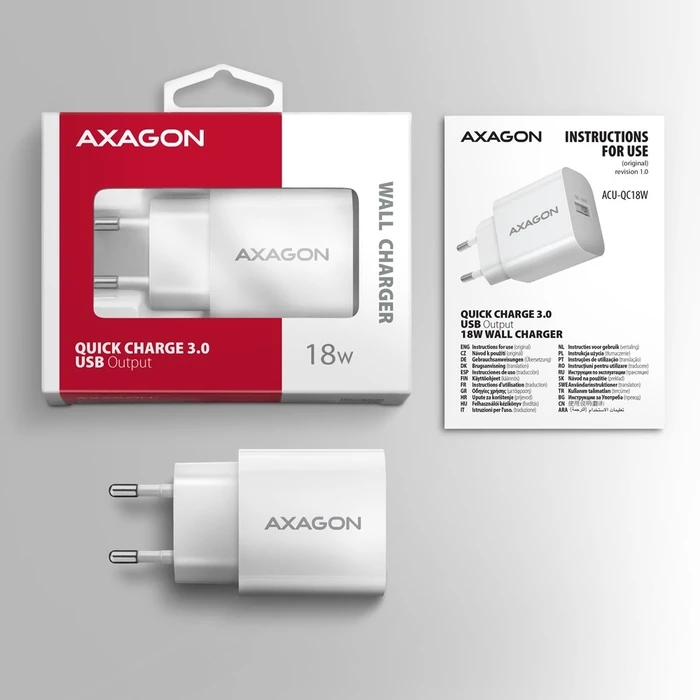 Φορτιστής Πρίζας Axagon Acu-Qc18w Qc Wall Charg Er 18w 1x Port Usb-A Wh