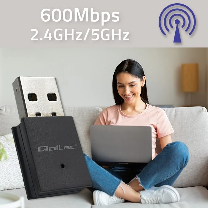 Αντάπτορας Δικτύου USB Qoltec WiFi,BT4.0,USB 600Mbps, wireless