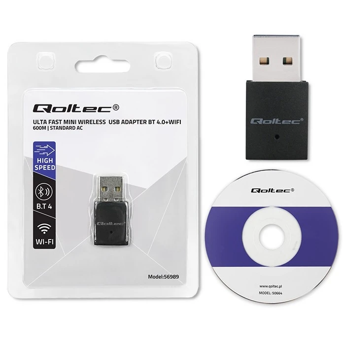 Αντάπτορας Δικτύου USB Qoltec WiFi,BT4.0,USB 600Mbps, wireless