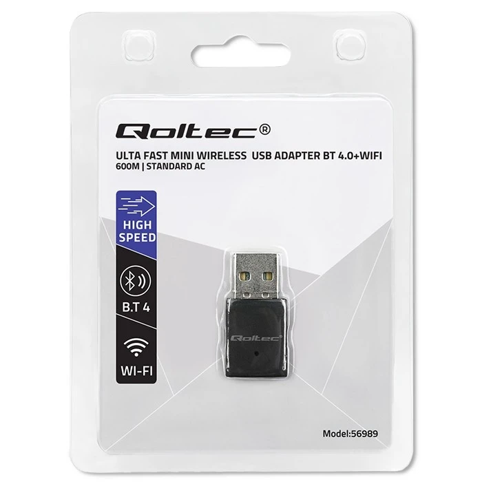 Αντάπτορας Δικτύου USB Qoltec WiFi,BT4.0,USB 600Mbps, wireless