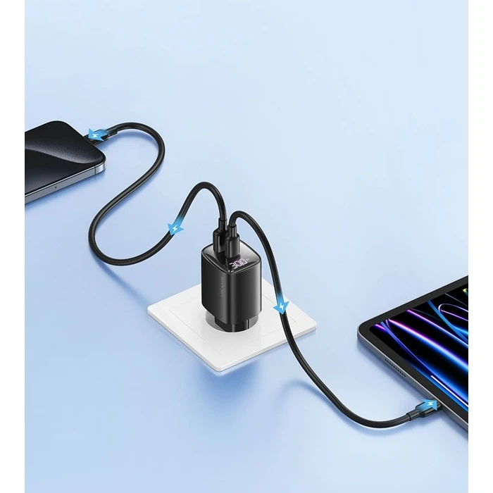 Φορτιστής Πρίζας Usams 30w Gan Led Usb+Usb-C Cc229 White
