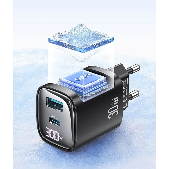 Φορτιστής Πρίζας Usams 30w Gan Led Usb+Usb-C Cc229 White