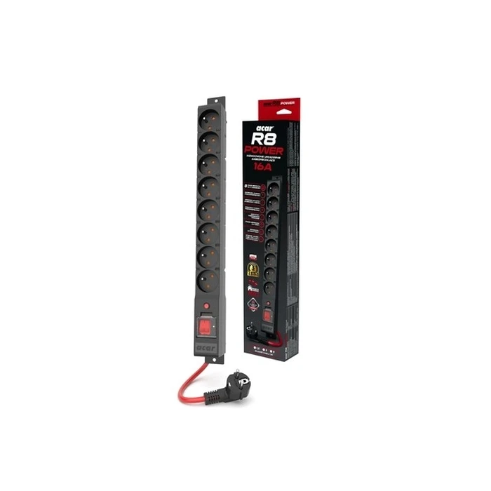 Πολύπριζο Ασφαλείας Acar R8 Power 3m 8x Fr Black 16