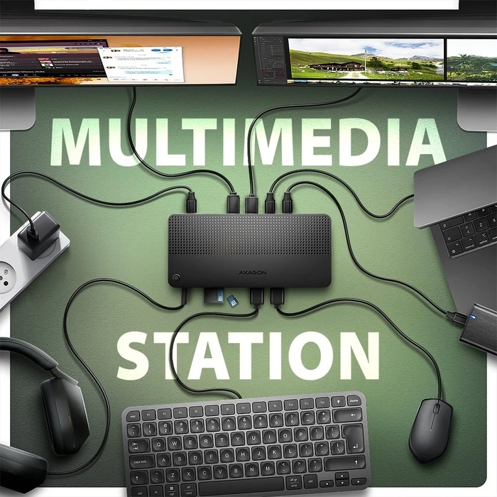 Docking Station Axagon Hmc-U4 Usb 12in1 40gbps Lan Hdmi Dp Pd