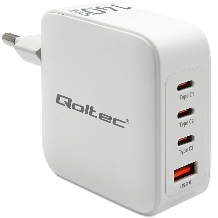 Φορτιστής Πρίζας Qoltec Gan 140w 5v 20v 2.5a 5a,3xusb C Pd,1xus