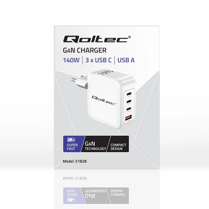 Φορτιστής Πρίζας Qoltec Gan 140w 5v 20v 2.5a 5a,3xusb C Pd,1xus