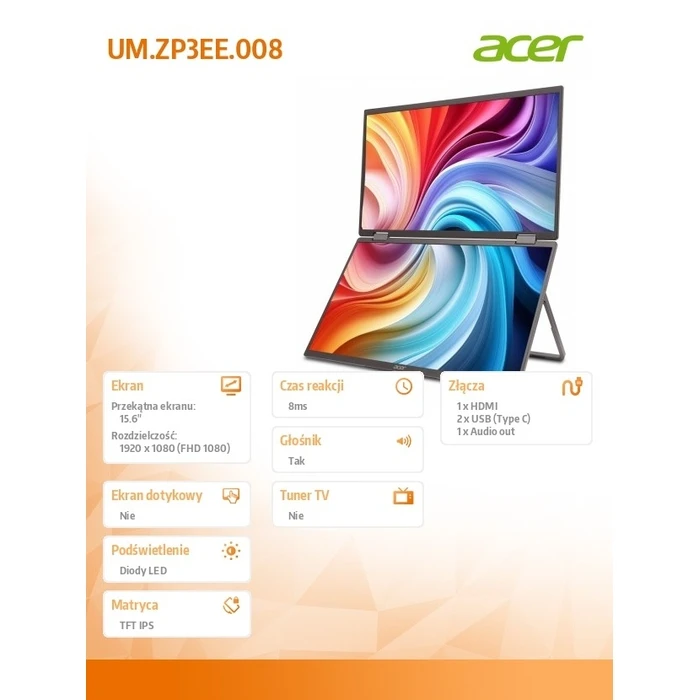 Φορητό Monitor 15.6" Acer Dual cali PD163Qbmiuux IPS 250cd/m2