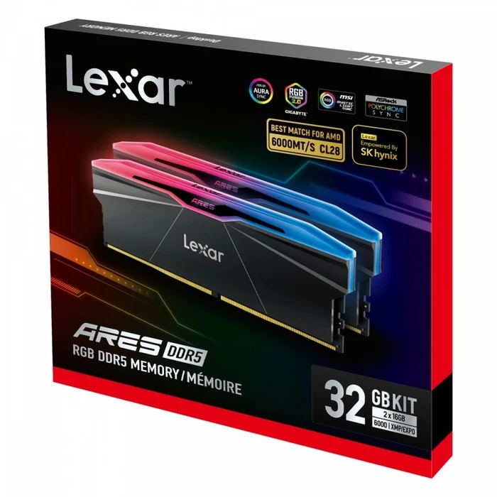Μνήμη RAM Σταθερού DDR5 32GB Lexar ARES RGB Black (216GB)/6000 CL28