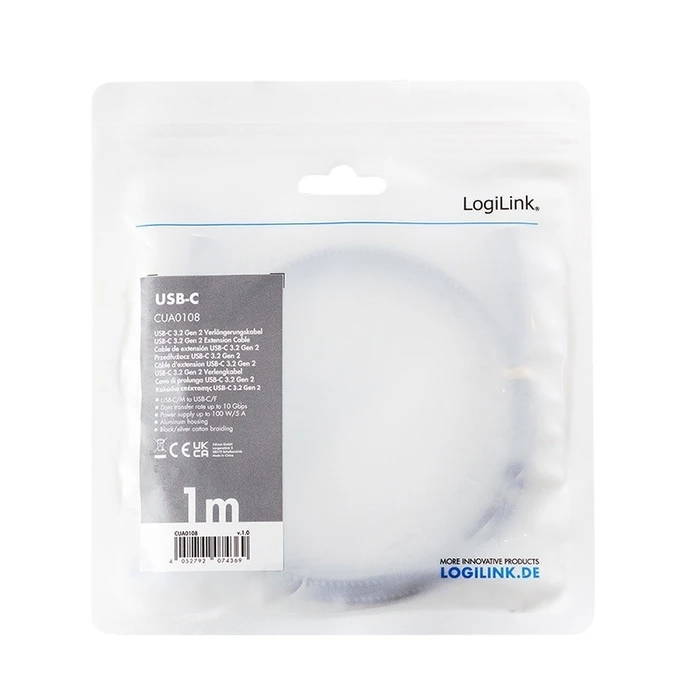 Καλώδιο USB Logilink 3.2 Gen2 Type-C to USB-C/F, PD, 1m