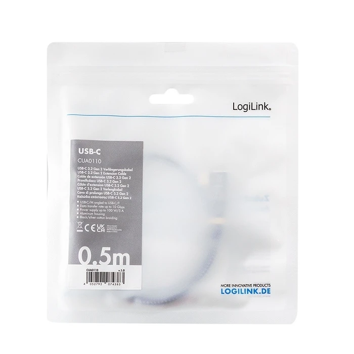 Καλώδιο USB Logilink USB3.2 Gen2 Type-C to USB-C/F, PD, AV, 0.5m