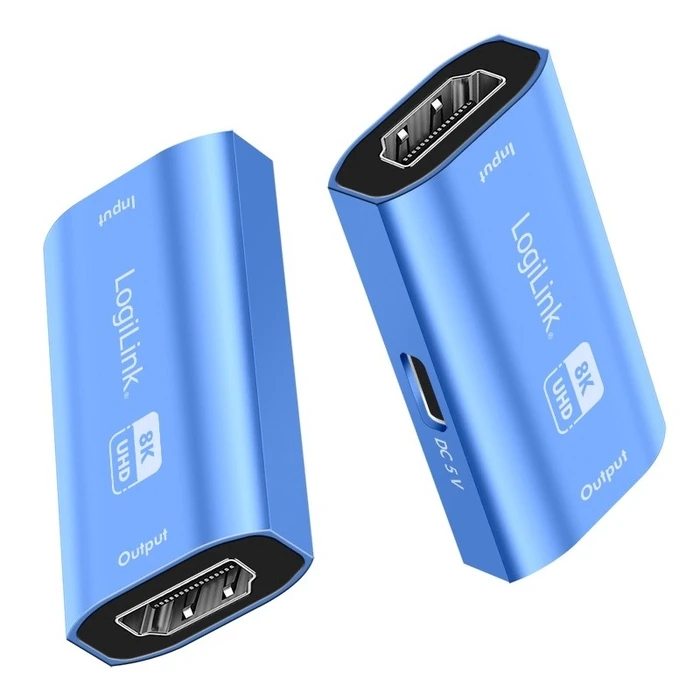 HDMI Repeater Logilink 20m, 8K 60Hz, HDCP 2.3 alu, blu