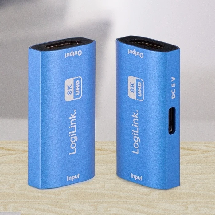 HDMI Repeater Logilink 20m, 8K 60Hz, HDCP 2.3 alu, blu