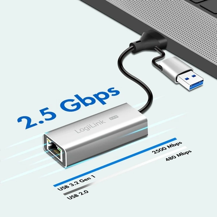 Αντάπτορας Δικτύου USB Logilink USB-A/-C to 2,5G Ethernet Gray