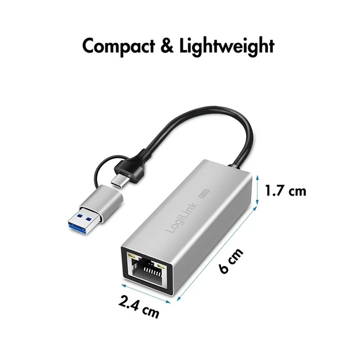 Αντάπτορας Δικτύου USB Logilink USB-A/-C to 2,5G Ethernet Gray