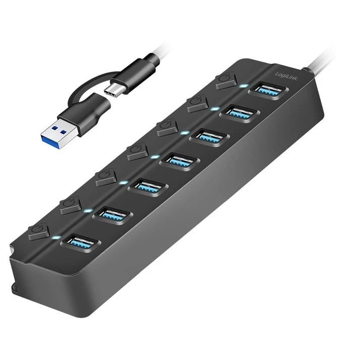USB Hub Logilink USB3.2 Gen1 7 port on/off switch Black