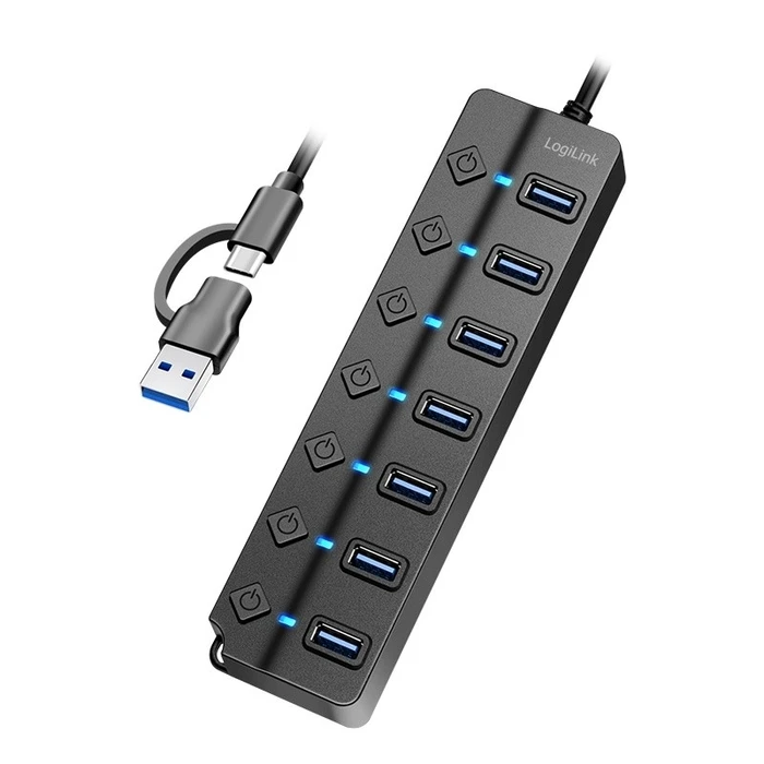 USB Hub Logilink USB3.2 Gen1 7 port on/off switch Black