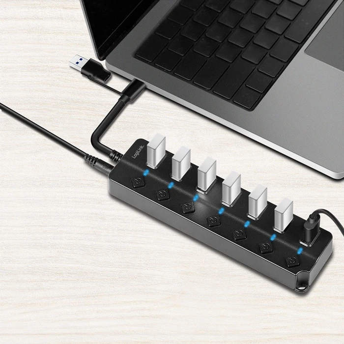 USB Hub Logilink USB3.2 Gen1 7 port on/off switch Black