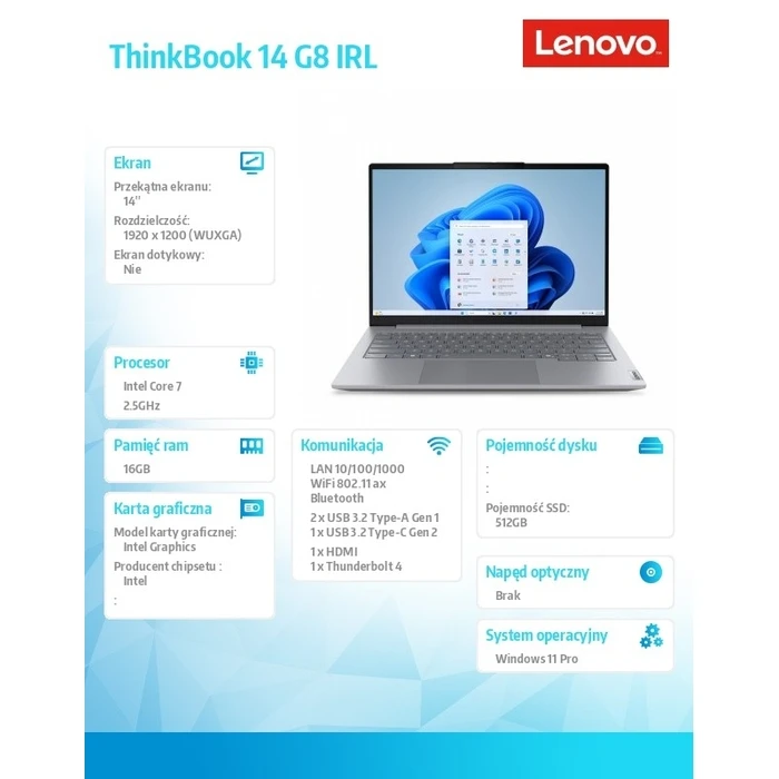 Laptop Lenovo 14" ThinkBook 14 G8 21SG009APB W11Pro Intel 7 240H/16GB/512GB//Arctic Grey (US Keyboard)