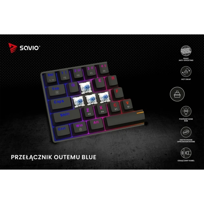 Gaming Πληκτρολόγιο Savio Mechanical Blackout X2 OUTEMU Blue, Hot Swap