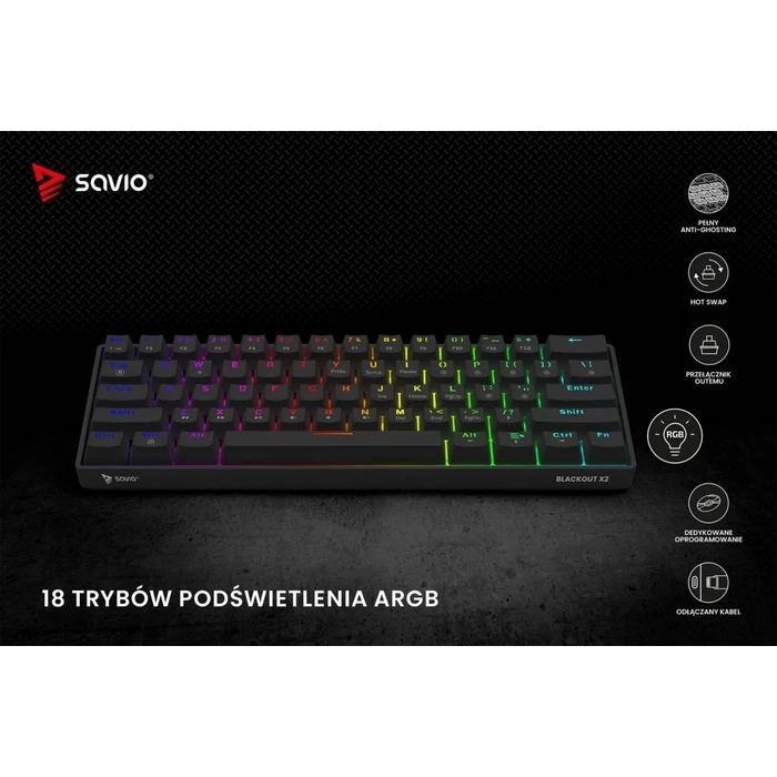 Gaming Πληκτρολόγιο Savio Mechanical Blackout X2 OUTEMU Brown, Hot Swap
