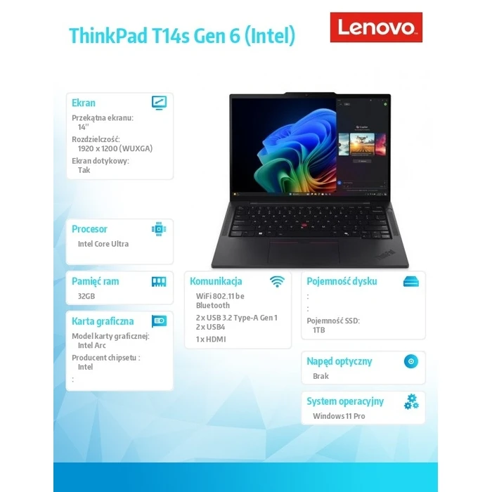 Laptop Lenovo 14" Ultrabook ThinkPad T14s G6 21QX00HEPB W11Pro Ultra 7 258V/32GB/1TB(US Keyboard)