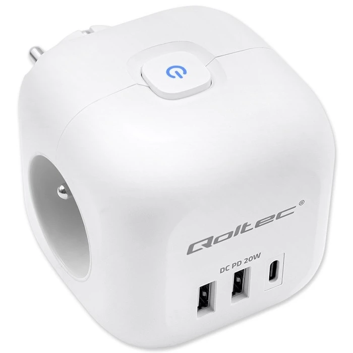 Πολύπριζο Qoltec Power cube 6in1 extension cord 3xAC USB