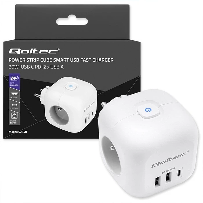 Πολύπριζο Qoltec Power cube 6in1 extension cord 3xAC USB