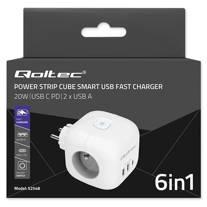 Πολύπριζο Qoltec Power cube 6in1 extension cord 3xAC USB