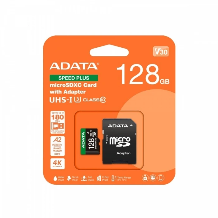 Κάρτα Μνήμης microSD 128GB Adata Speed Plus UHS1 U3 V30 A2