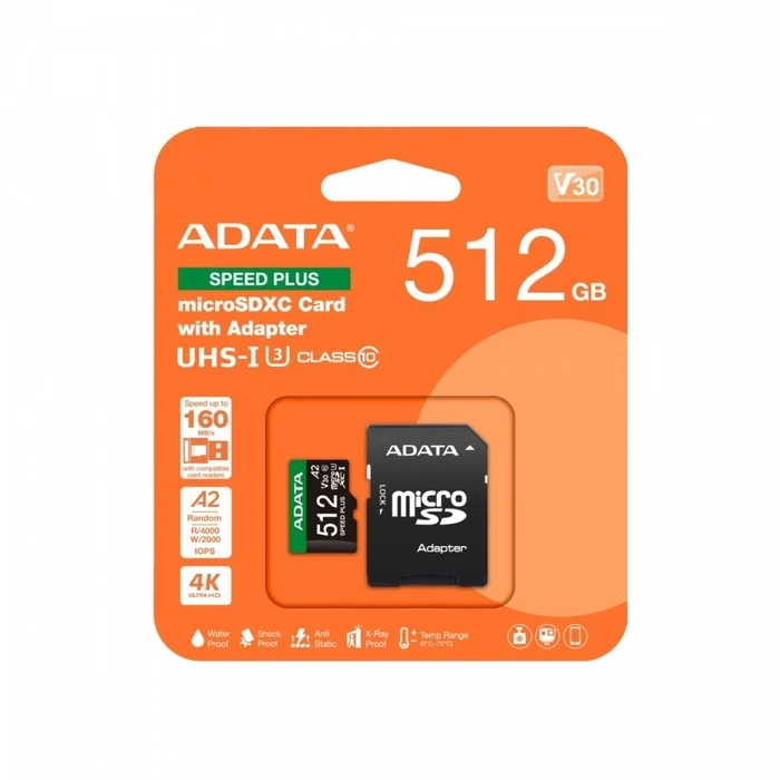 Κάρτα Μνήμης microSD 512GB Adata Speed Plus UHS1 U3 V30 A2