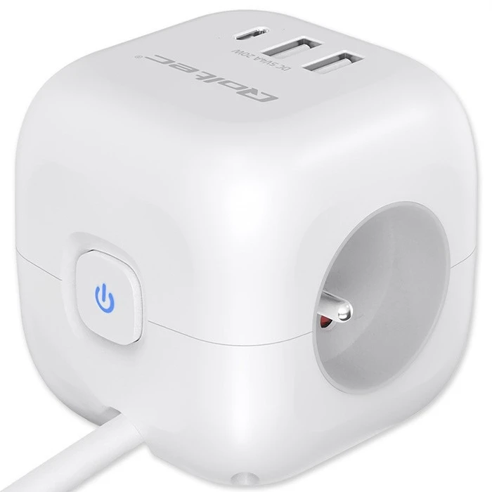 Πολύπριζο Qoltec Power cube 6in1 3x AC 2x USB 1x USB-C PD 20W
