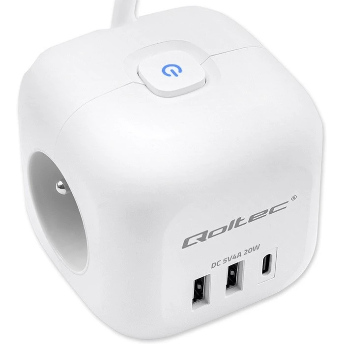 Πολύπριζο Qoltec Power cube 6in1 3x AC 2x USB 1x USB-C PD 20W